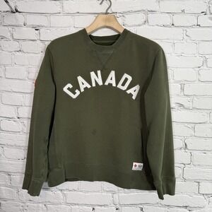 Hudson's Bay Canada Olympics Crewneck Sweatshirt Mens M Olive Green Embroidered
